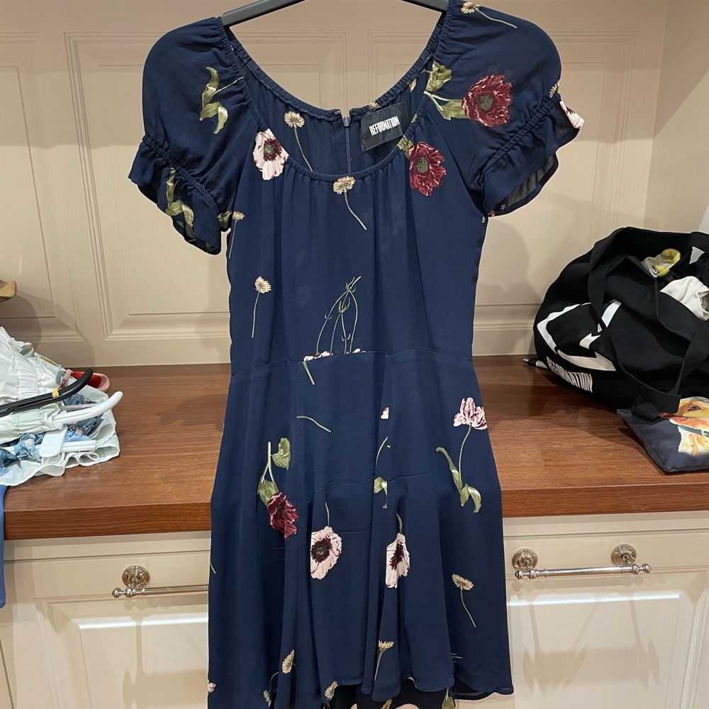 Reformation Navy Floral Dress